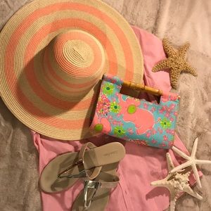 NWOT Isaac Mizrahi pink Striped straw beach hat